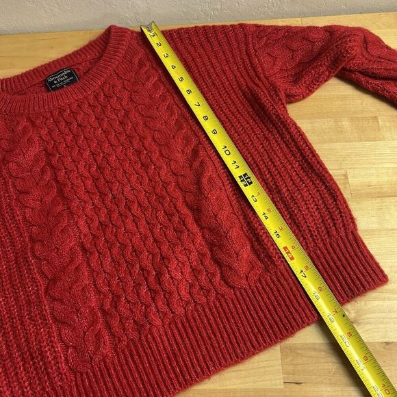 Abercrombie & Fitch Sweater Cable Knit Chunky Red Wool Alpaca Blend Size Small - Picture 11 of 11